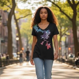 Truly Madly Deeply Black Abstract T-Shirt L Colorful Urban Outfitters Cotton